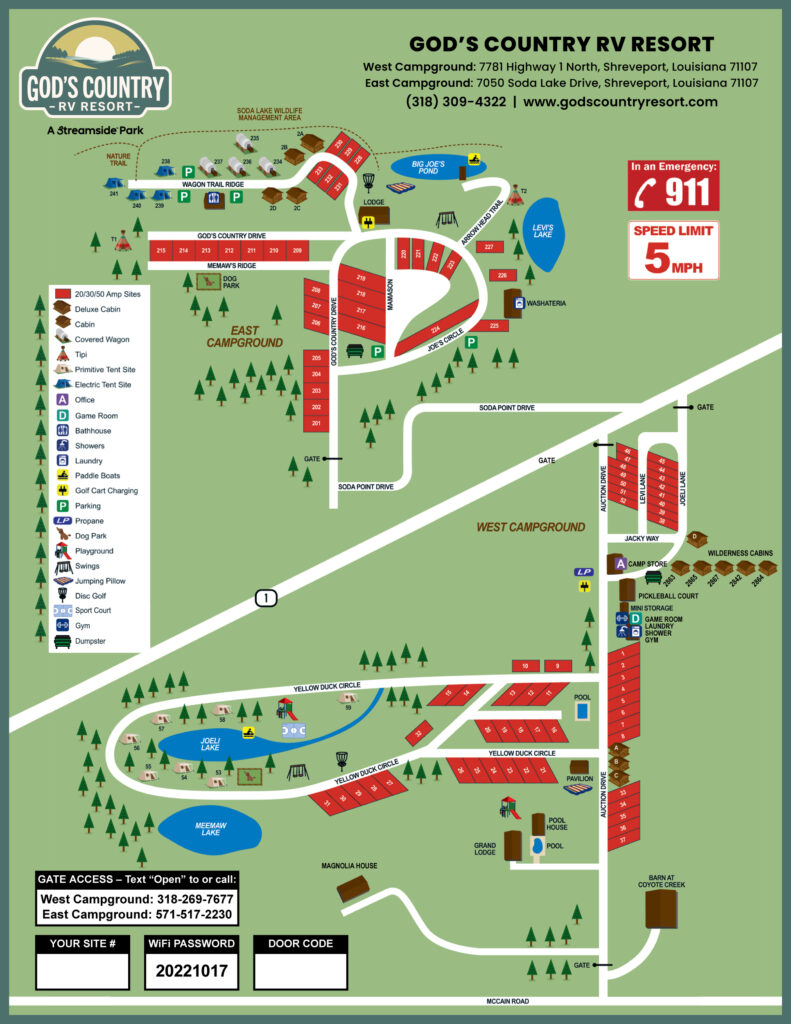 God's Country RV Resort Site Map