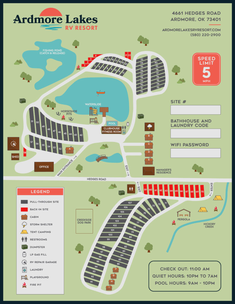 Ardmore Lakes RV Resort Site Map