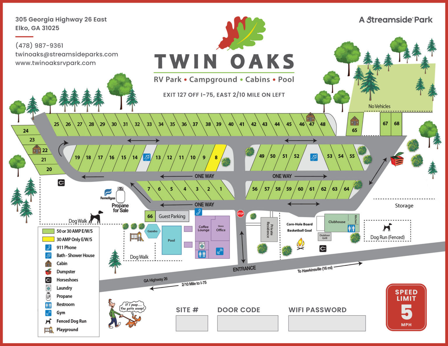Twin Oaks RV Park Site Map 2026