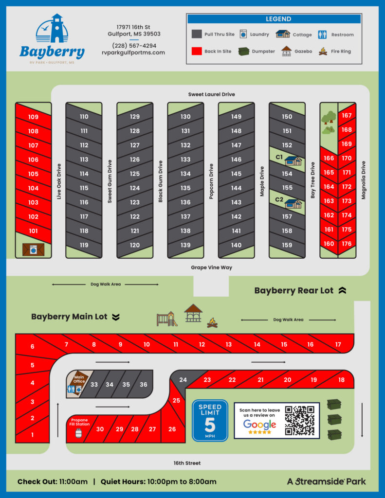 Bayberry RV Park Site Map - Aug 2026