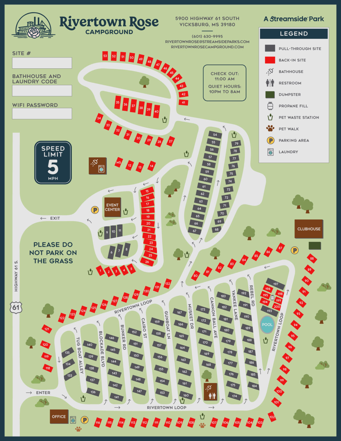 Rivertown Rose Campground Site Map