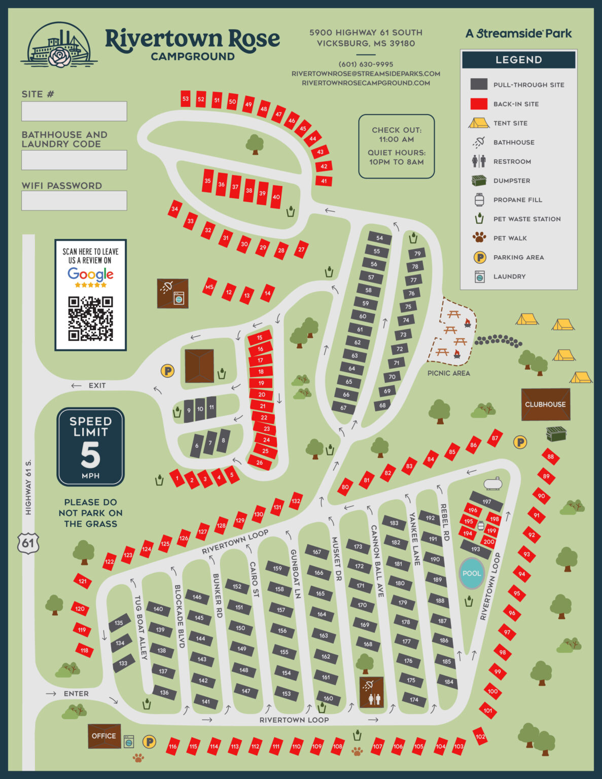 Rivertown Rose Campground Site Map