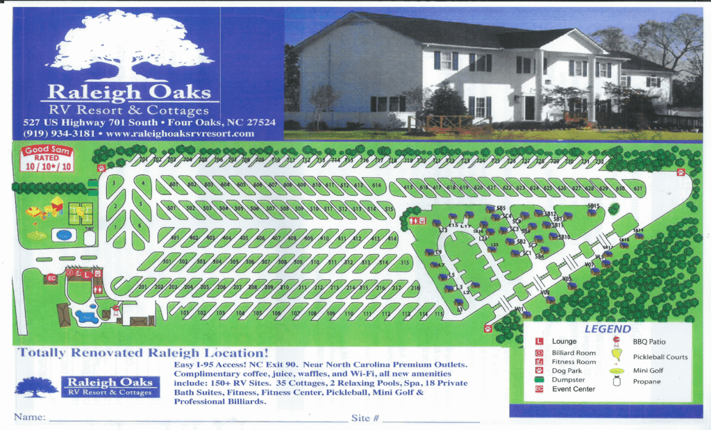 Raleigh Oaks RV Resort Map