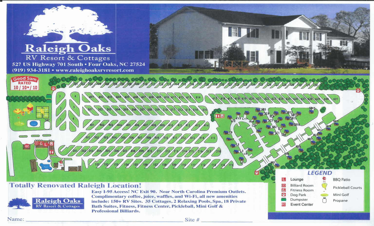 Raleigh Oaks RV Resort Map