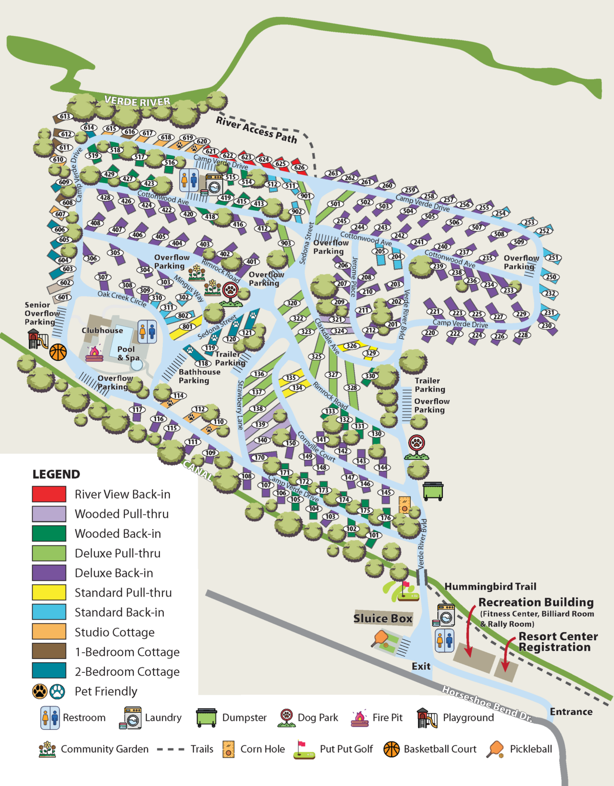 Verde River RV Resort & Cottages Site Map