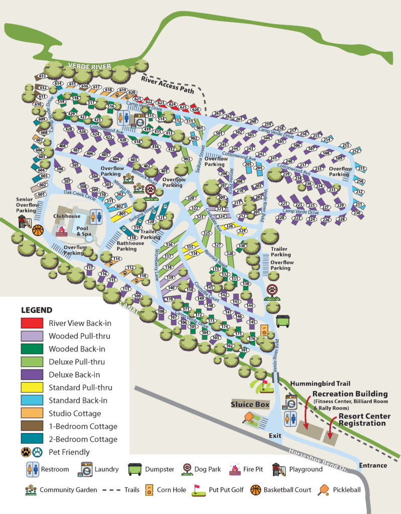 Verde River RV Resort & Cottages Site Map