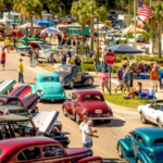 Classic cars lined along streets in Gulfport during Cruisin’ the Coast on the Mississippi Gulf Coast.