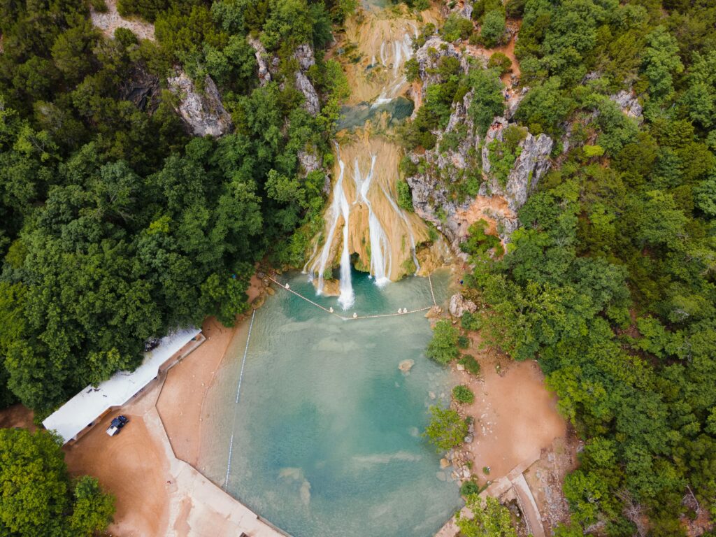 An Aerial View of Turner Falls just minutes from Ardmore Lakes RV Resort.