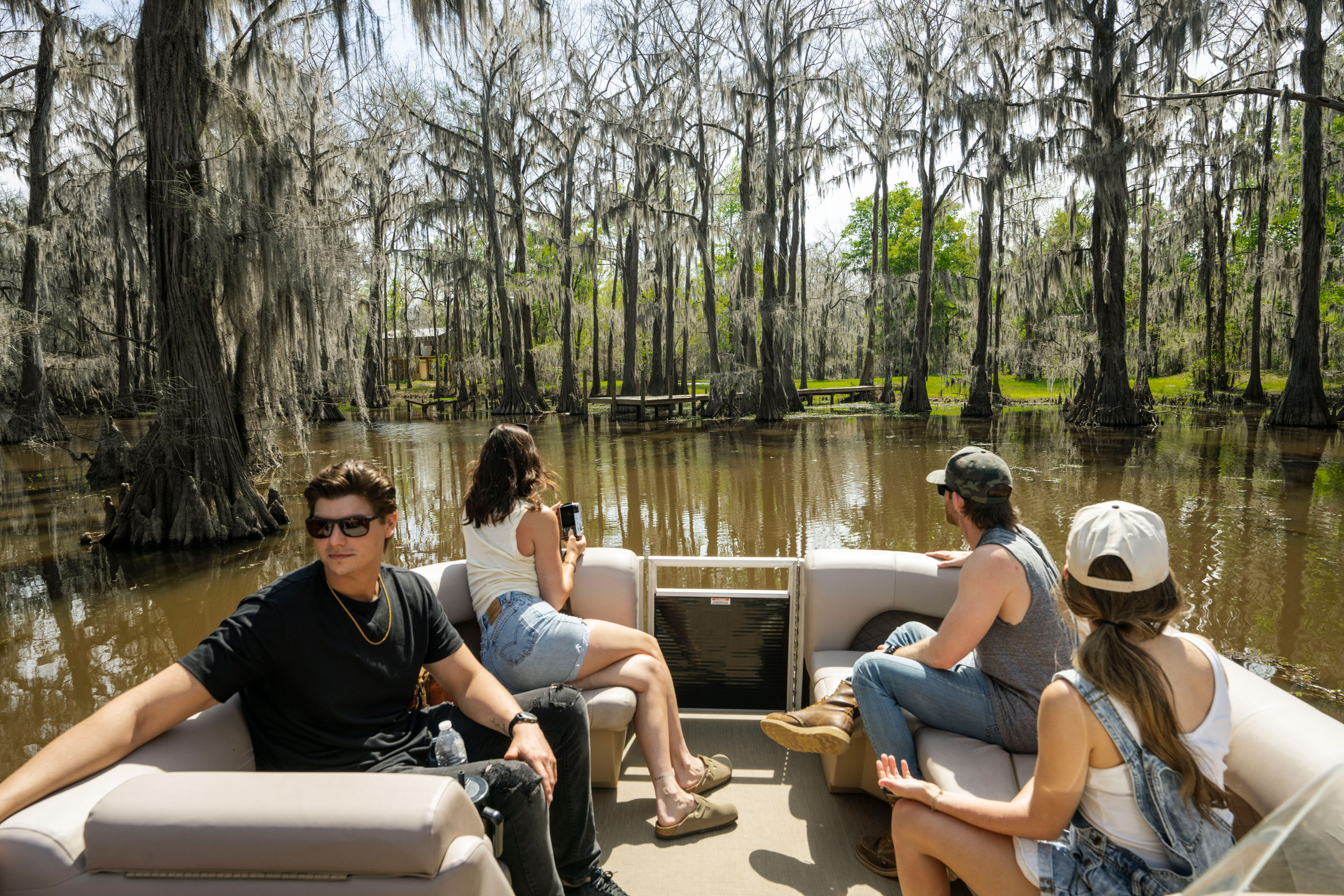 Friends enjoying a swamp tour during Memorial Day Weekend near Shreveport, LA