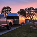 RV parked at Bayberry RV Park during sunset in Gulfport Mississippi