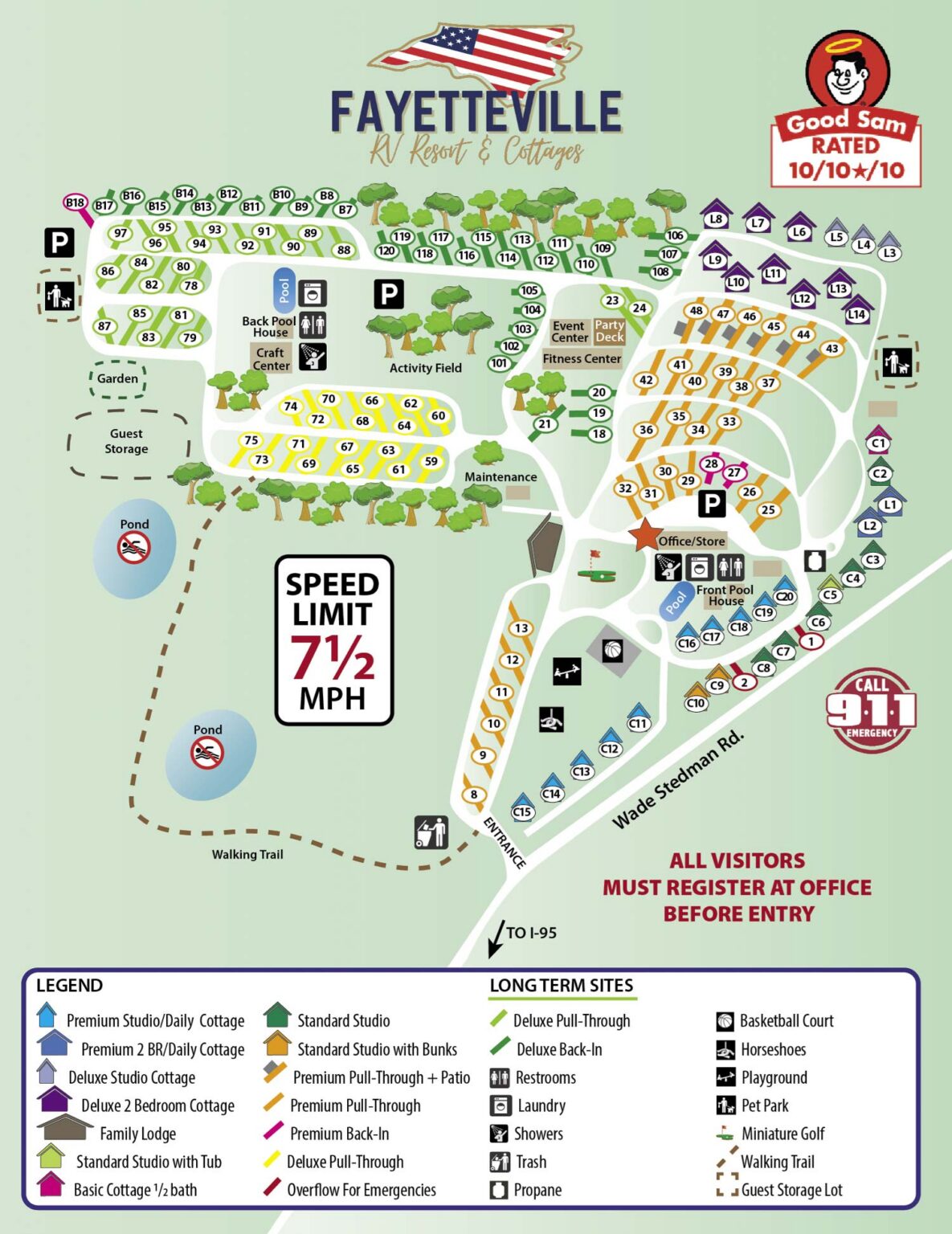 Fayetteville RV Resort & Cottages Site Map