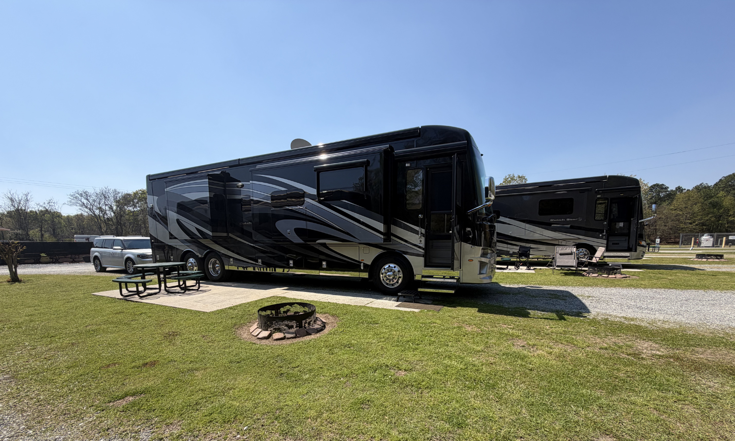 Spacious pull-through RV site at Twin Oaks RV Park for an easy stopover along I-75 in Middle Georgia.