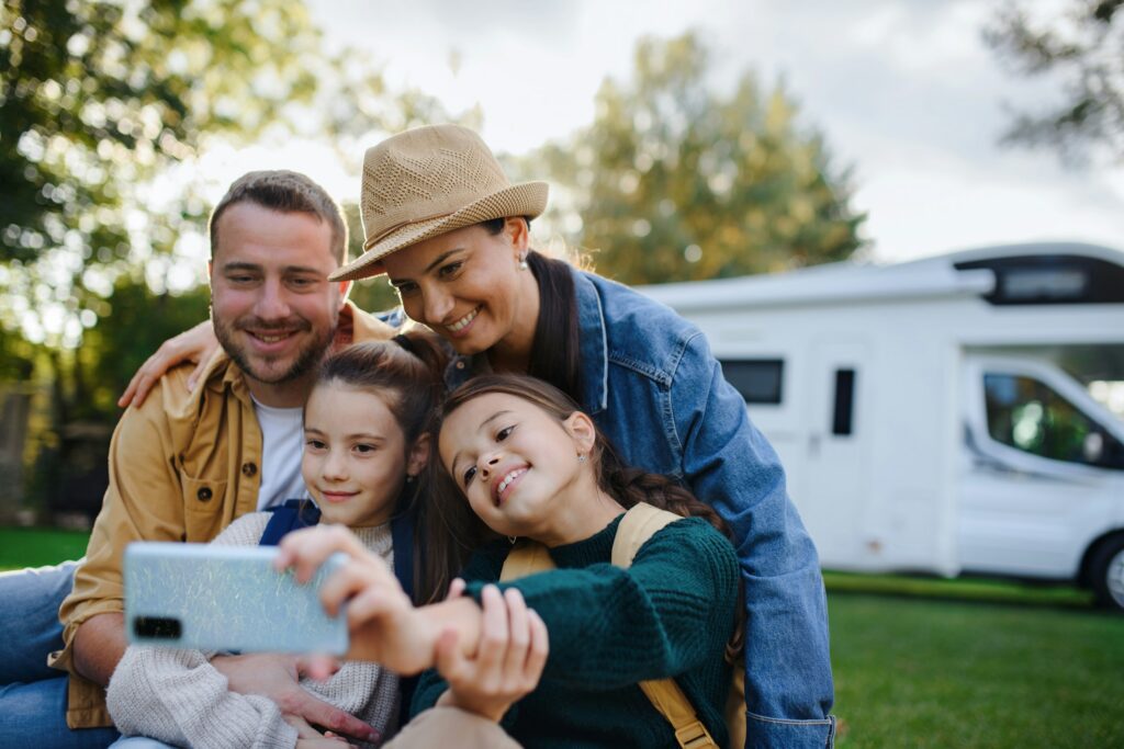 Family Taking Selfie at RV Campsite after a day exploring Northern Kentucky.