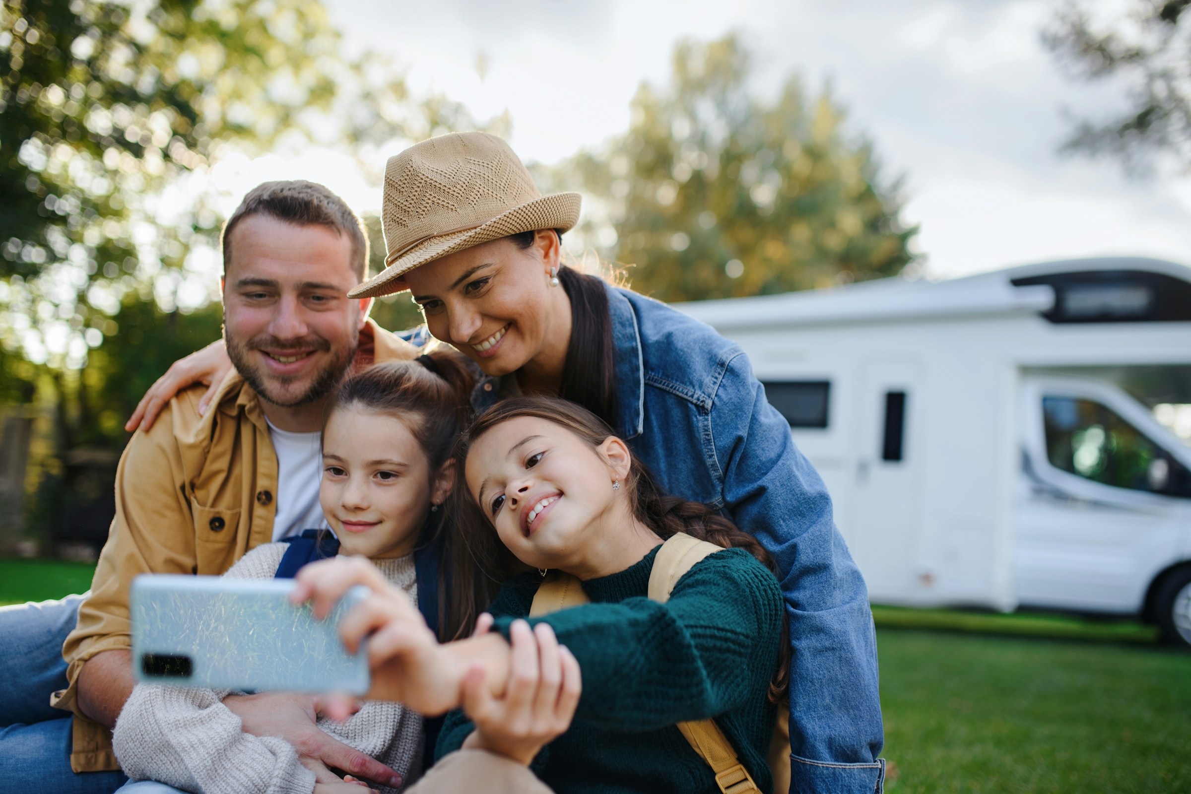 Family Taking Selfie at RV Campsite after a day exploring Northern Kentucky.