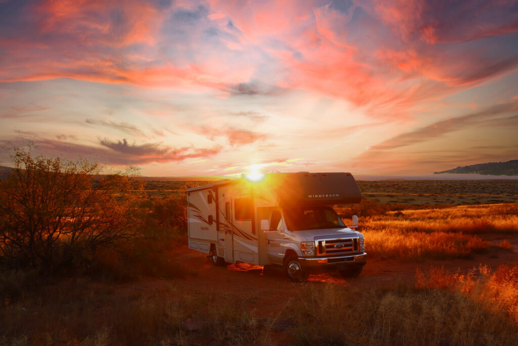 RV traveling through the beautiful Verde Valley in central Arizona during the winter.