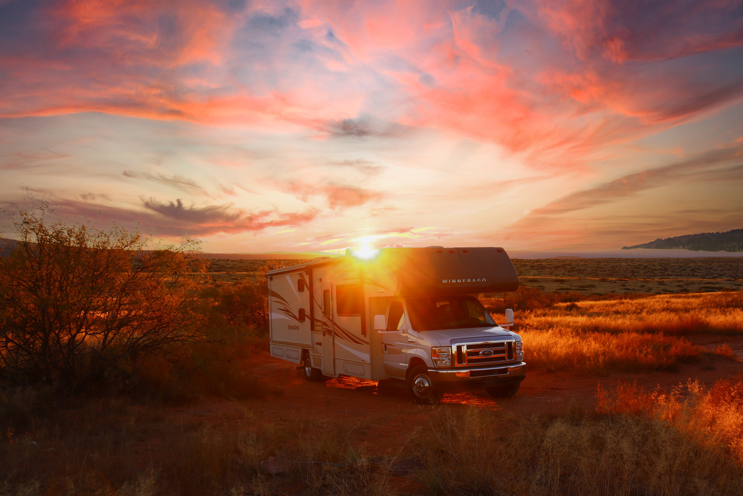 RV traveling through the beautiful Verde Valley in central Arizona during the winter.