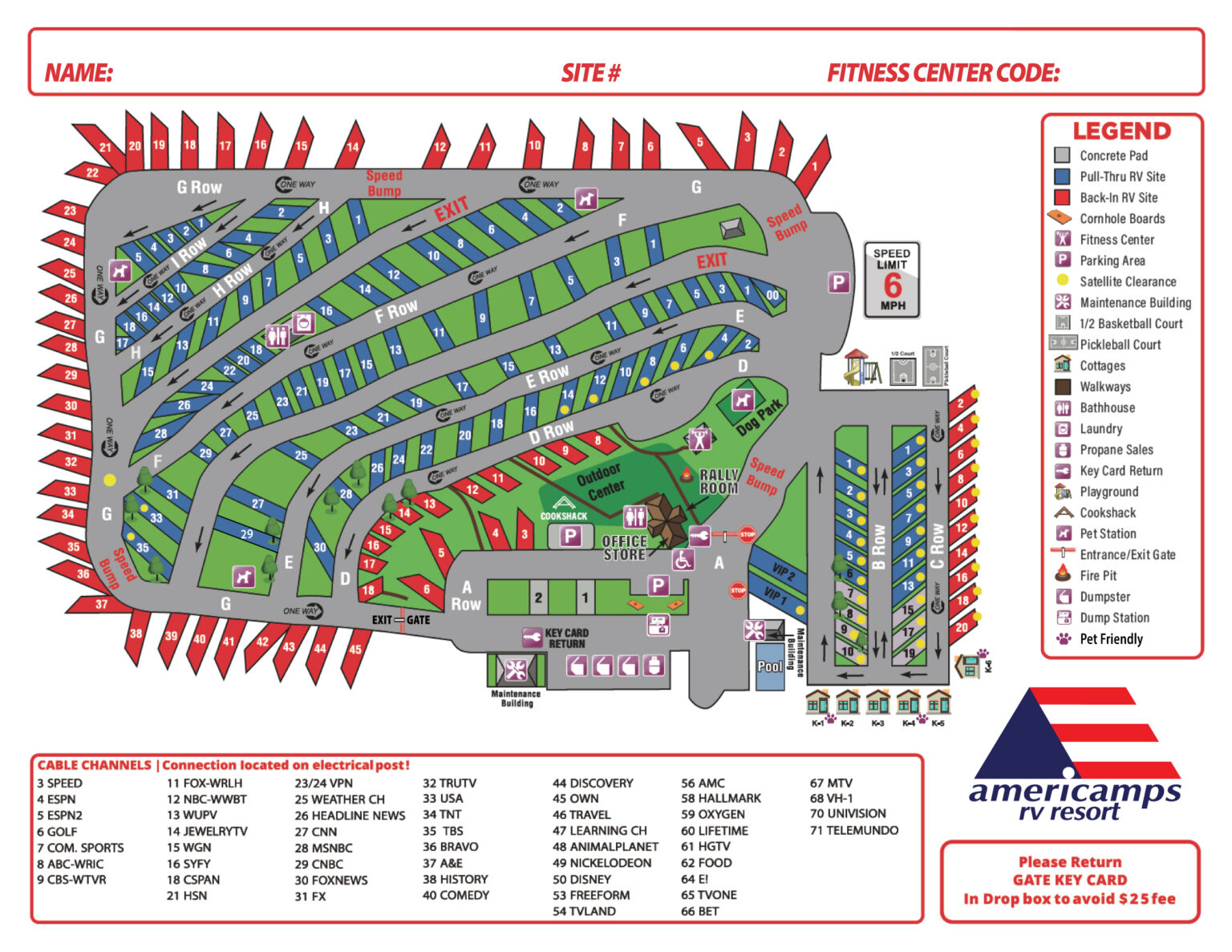 Americamps RV Resort & Cottages Site Map